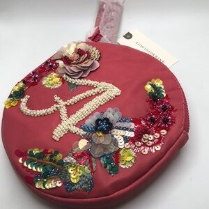 Anthro Embellished Leather Monogram Pouch A